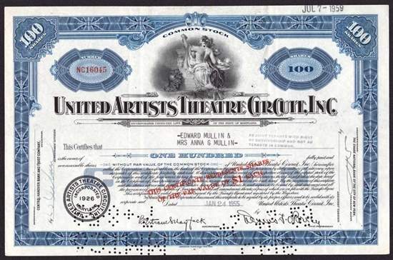 United Artists Theatre Circuit, Inc. Stock Certificate