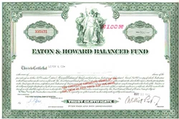 Eaton & Howard Balanced Fund Boston Mass Stock Certificate