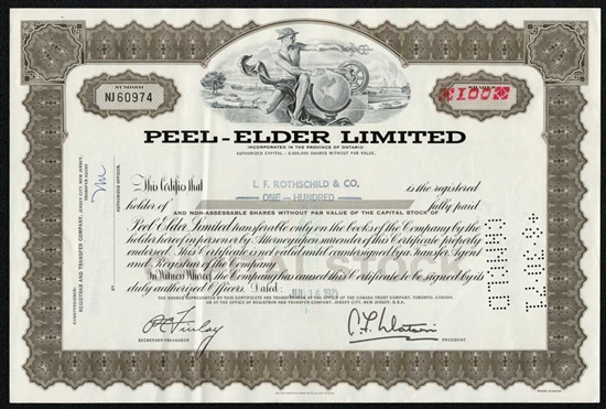 Peel-Elder Limited Stock Certificate