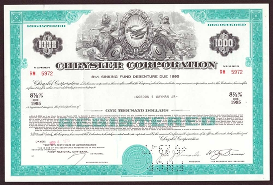 Chrysler Corp. $1000 Bond - 1970