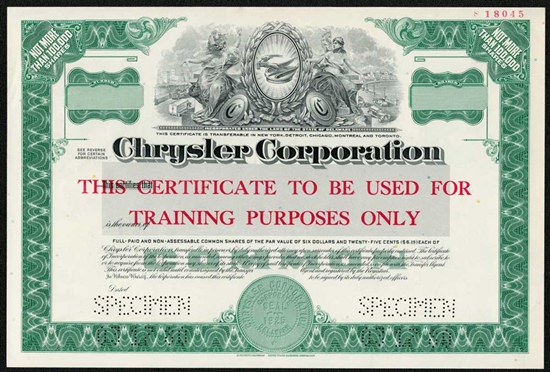 Chrysler Corp. Specimen Stock Certificate
