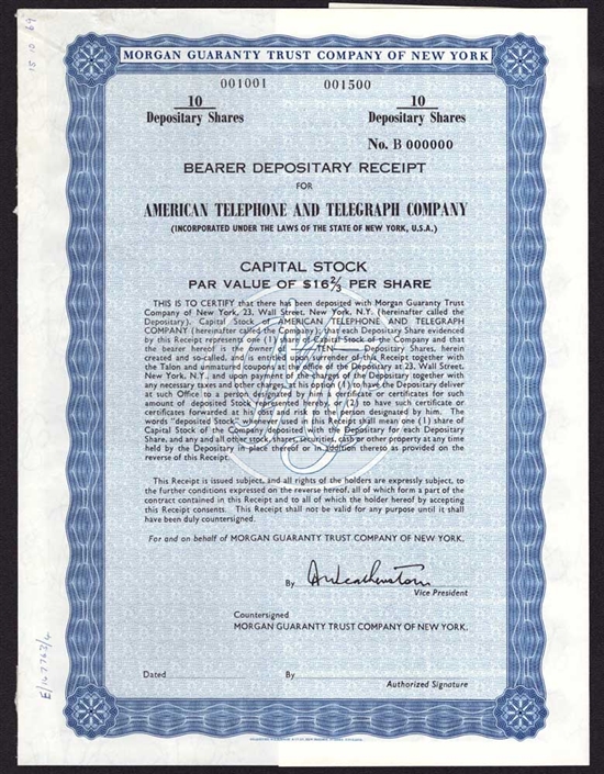AT&T Bearer Depositary Receipt - American Telephone and Telegraph