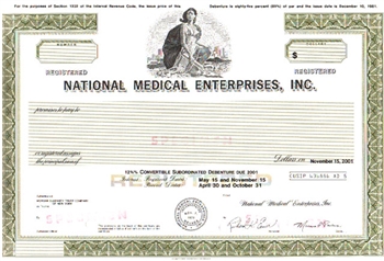 National Medical Enterprises, Inc. -Specimen Stock Certificate