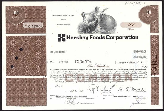 Hershey Foods Corp. Stock Certificate