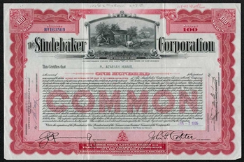 Studebaker Corp Stock Certificate - 1935
