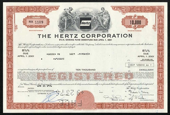 The Hertz Corporation Stock Certificate