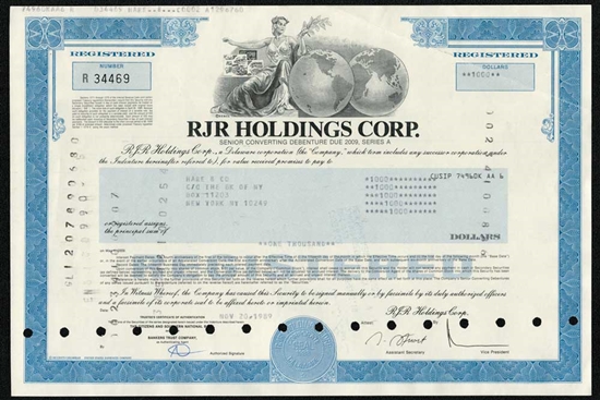 RJR Holdings Corp. Stock Certificate