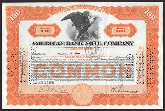 American Bank Note Company Stock Certificate