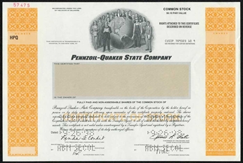 Pennzoil - Quaker State Company Specimen Stock Certificate