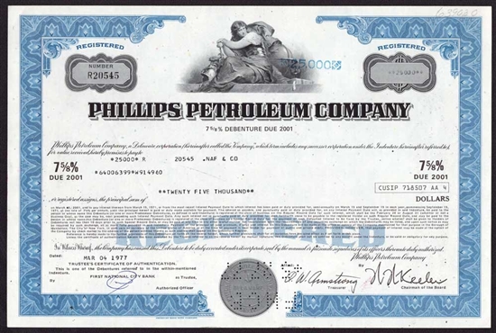 Phillips Petroleum Co $25,000 Bond Certificate- 1977