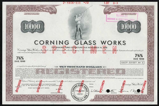 Corning Glass Works $10,000 Specimen Bond - 1973