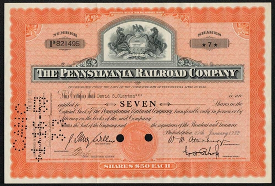 Pennsylvania Railroad Company Stock Certificate