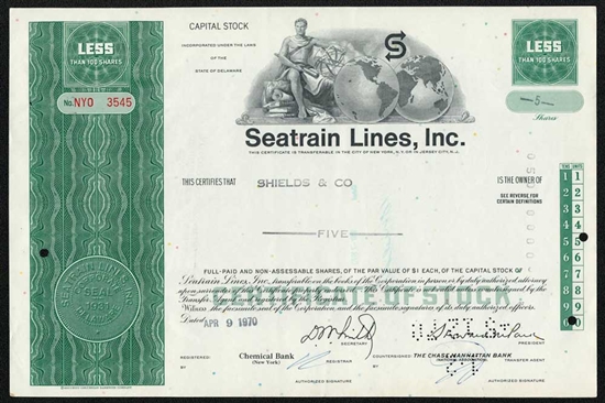 Seatrain Lines, Inc. Stock Certificate