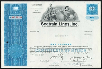 Seatrain Lines, Inc. Stock Certificate - Issued to Bear Stearns