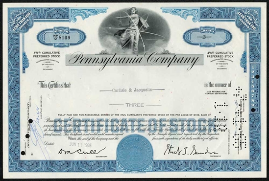 Pennsylvania Company (Pennsylvania Lines) Stock Certificate - 1960s