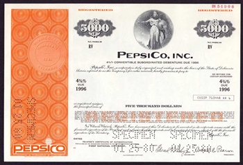 PepsiCo, Inc. $5,000 Specimen Bond Certificate | 1980