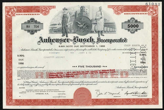 Anheuser-Busch, Inc. Bond Certificate