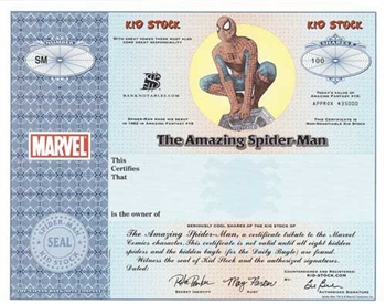 Rare Spider-Man Kid Stock Certificate - Marvel