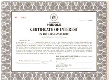 Hawaii Islanders Football Team Stock Certificate