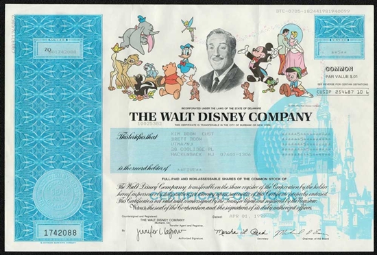The Walt Disney Company Stock Certificate