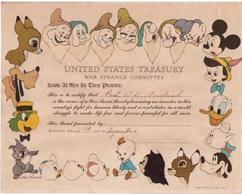 The Walt Disney Company War Bond - 1944 Issued