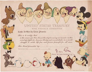 The Walt Disney Company War Bond - 1940s - Unissued