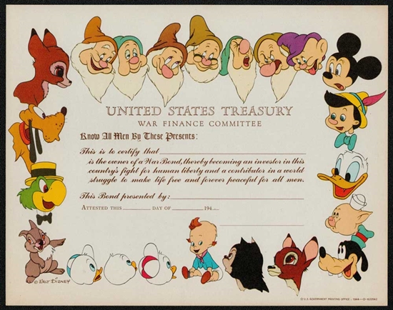 The Walt Disney Company War Bond - 1944 - Unissued