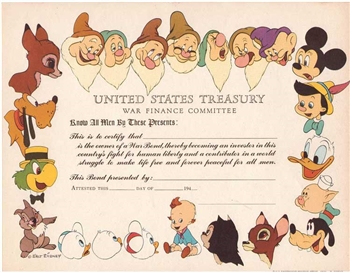 The Walt Disney Company War Bond - 1940s - Unissued