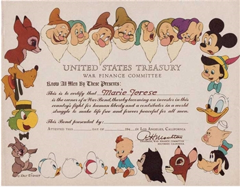 The Walt Disney Company War Bond - 1944 Issued