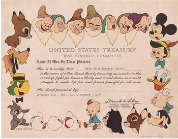The Walt Disney Company War Bond - 1945 Issued