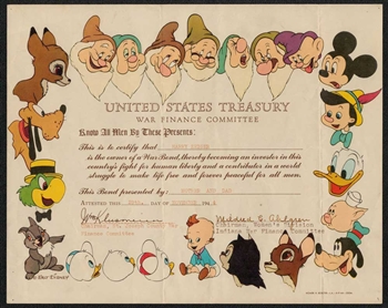 The Walt Disney Company War Bond - 1944 Issued