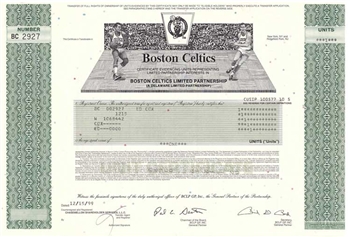 Boston Celtics Stock Certificate