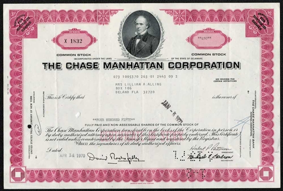 The Chase Manhattan Corporation Stock Certificate