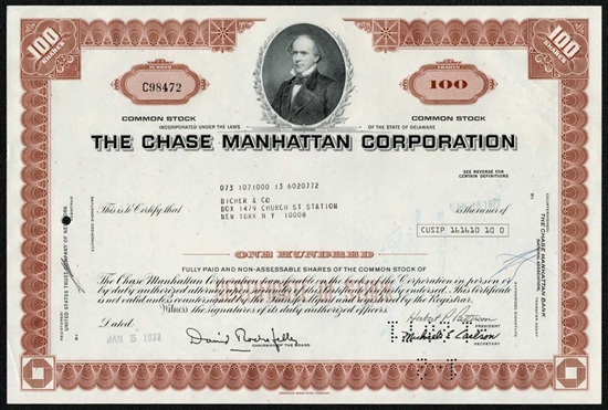 The Chase Manhattan Corporation Stock Certificate