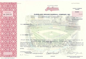 Cleveland Indians Stock Certificate