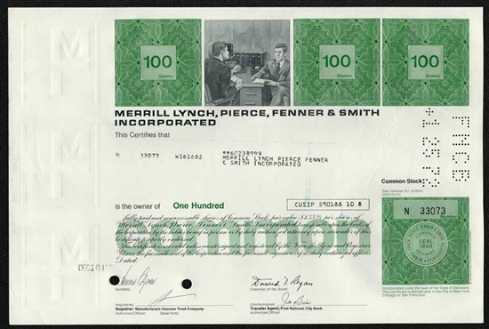 Merrill Lynch, Pierce, Fenner, and Smith, Inc. Stock Certificate