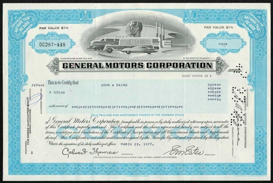 General Motors Corp. Stock Certificate