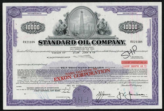 Standard Oil Company $10,000 Bond Certificate