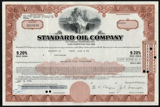 Standard Oil Company Bond Certificate -$25,000