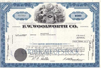 F.W. Woolworth Company Stock Certificate - Blue