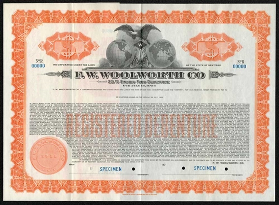 F.W. Woolworth Specimen Note - 1941