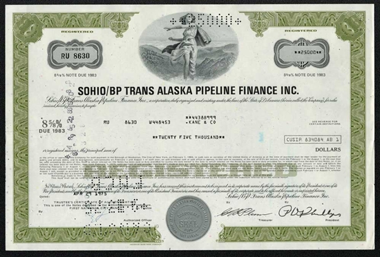 SOHIO/BP Trans Alaska Pipeline Finance Inc. Bond Certificate