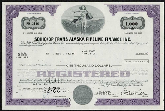 SOHIO/BP Trans Alaska Pipeline Finance Inc. $1,000 Bond