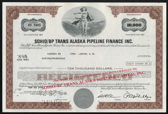 SOHIO/BP Trans Alaska Pipeline Finance Inc. $10,000 Bond