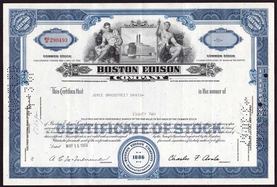 Boston Edison Company Stock Certificate