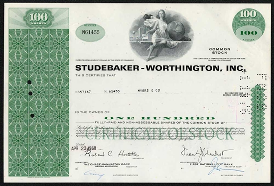 Studebaker-Worthington Stock Certificate