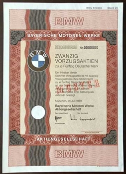 BMW Stock Certificate - Specimen German