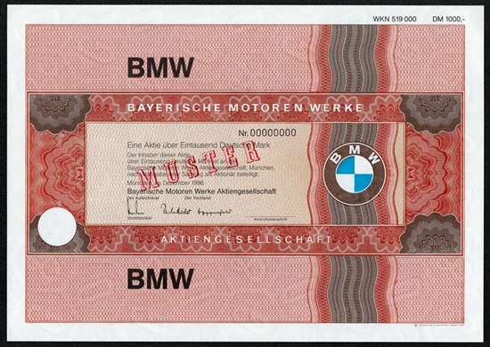 BMW Specimen Stock Certificate - German