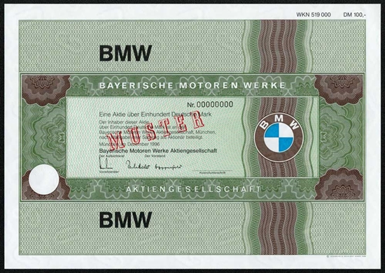 BMW Specimen Stock Certificate - German Preferred Stock