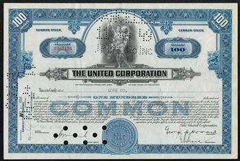 The United Corporation Framed Stock Certificate